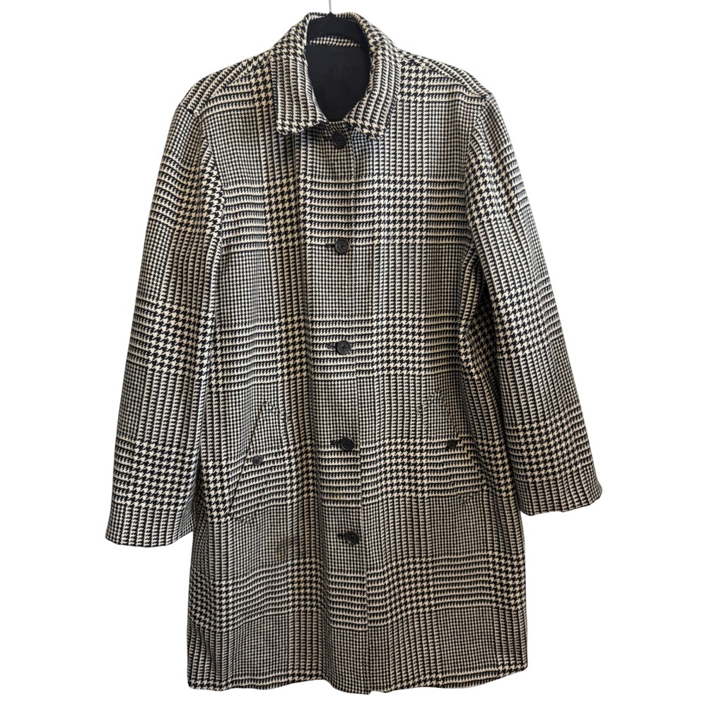 Vintage 90s Ralph Lauren Reversible Coat Womens L Black Houndstooth Old Money